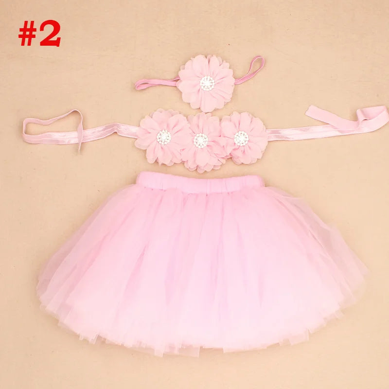 New Princess Baby Tutu Skirt With Matching Flower Headband and Bra Top Little Girl Tutus Photo Props Costume Outfit TS067