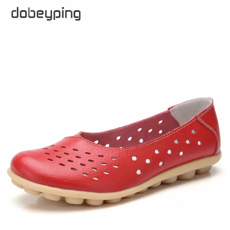 Dobeyping Genuine Leather Women Flats New Cut-Outs Summer Shoes Woman Hollow Women's Loafers Female Solid Shoe Large Size 35-44
