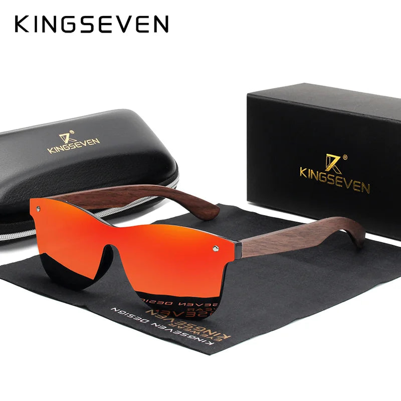 KINGSEVEN 2024 Luksusowe okulary przeciwsłoneczne z drewna orzechowego, polaryzacyjne, designerskie, bezoprawkowe, lustrzane, kwadratowe, damskie/męskie