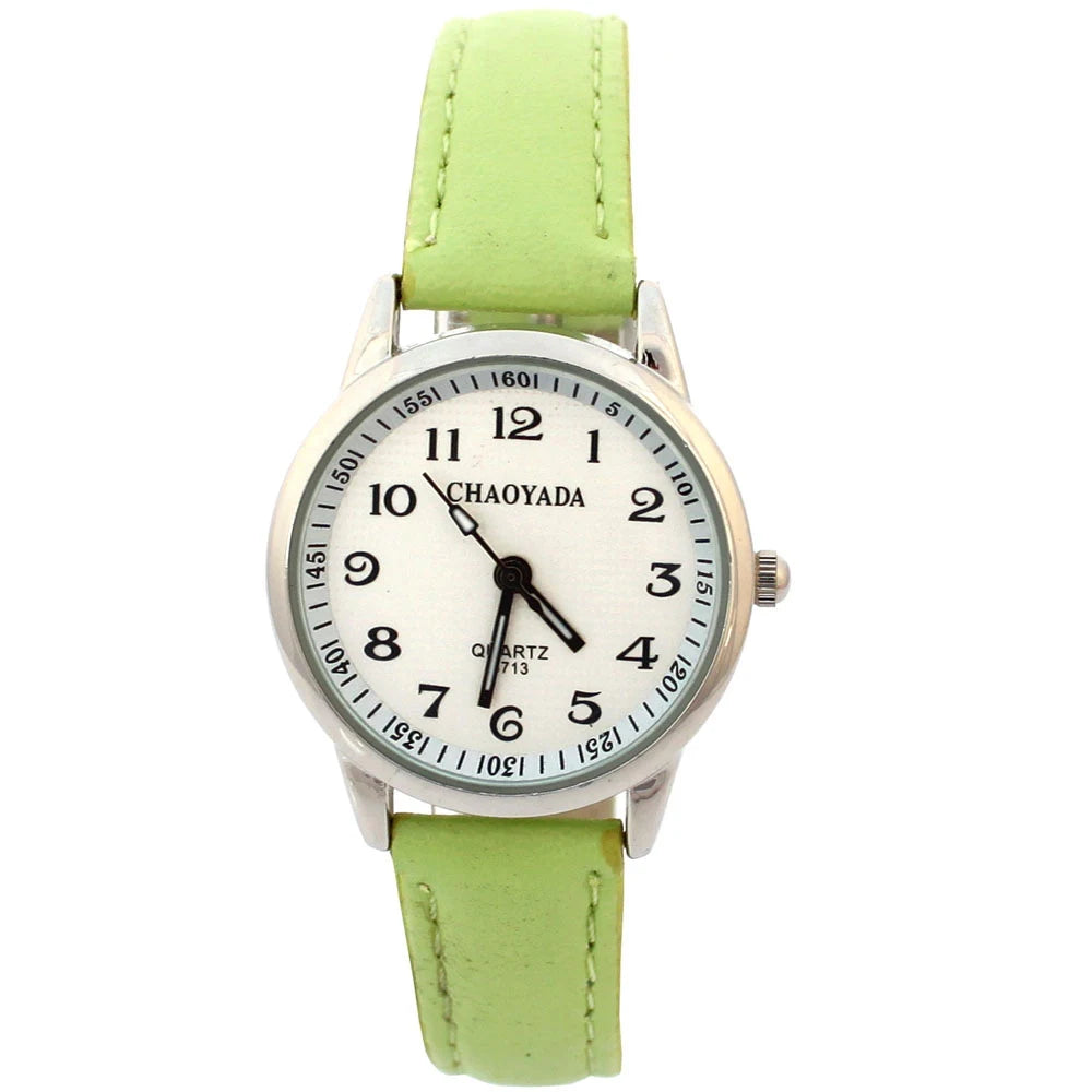 Reloj infantil Chaoyada para niña con correa de piel, reloj de cuarzo para estudiantes, ideal para aprender la hora, regalo casual de moda para niños.