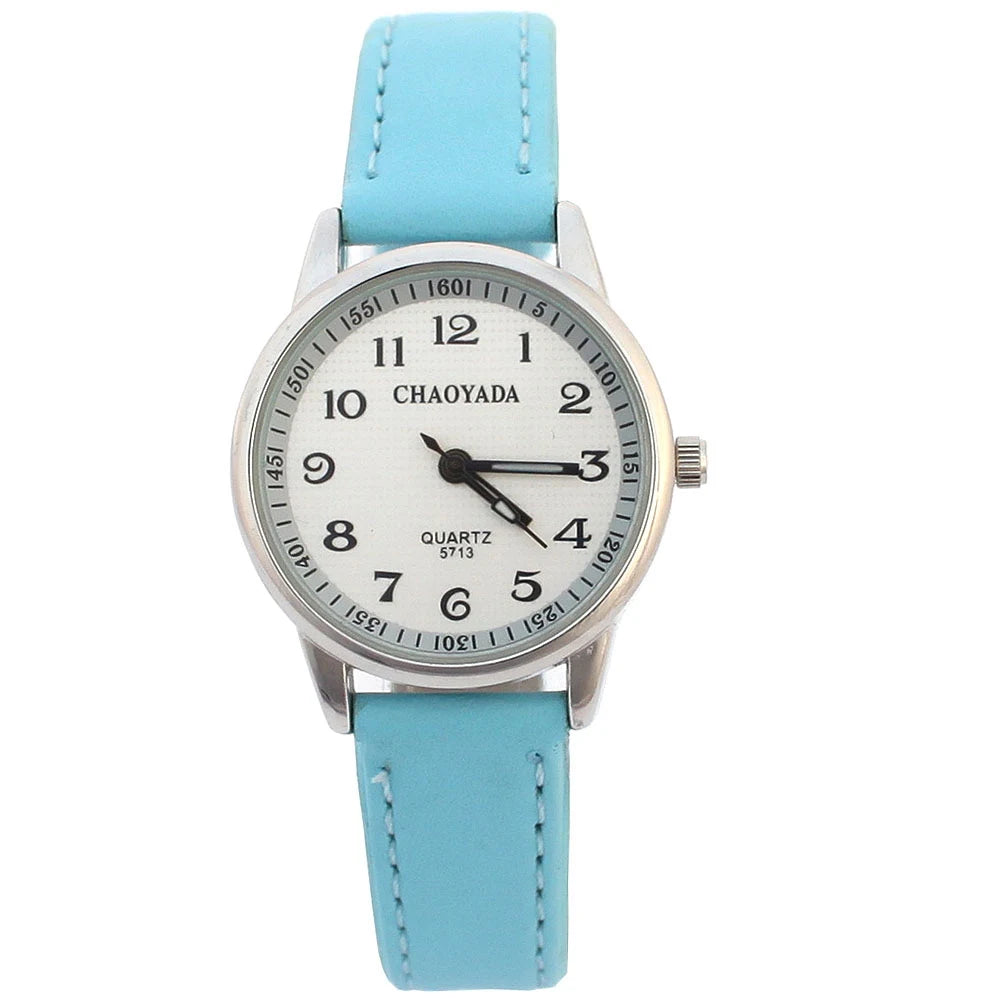 Reloj infantil Chaoyada para niña con correa de piel, reloj de cuarzo para estudiantes, ideal para aprender la hora, regalo casual de moda para niños.