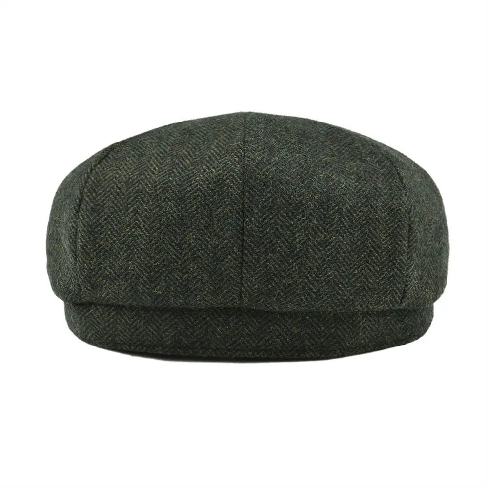 BOTVELA Wełniana czapka typu newsboy w jodełkę, męska i damska, klasyczna czapka w stylu retro z miękką podszewką, czapka kierowcy, czarna, brązowa, zielona 005
