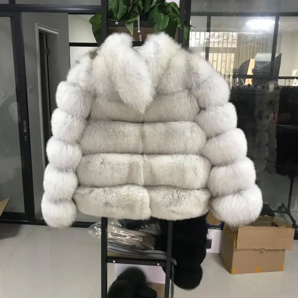 Pink Java QC8139 New Arrival Women Winter Thick Fur Coat Real Fox Fur Jacket High Quality Fox Coat Stand Collar Outfit Luxury