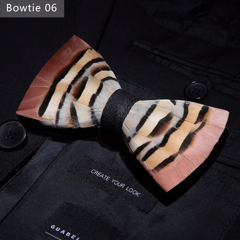 New Luxury Men Bow Tie Handmade Feather Bowtie Brooch Gift Box Set Party Wedding Man Accessories Father Day Gift
