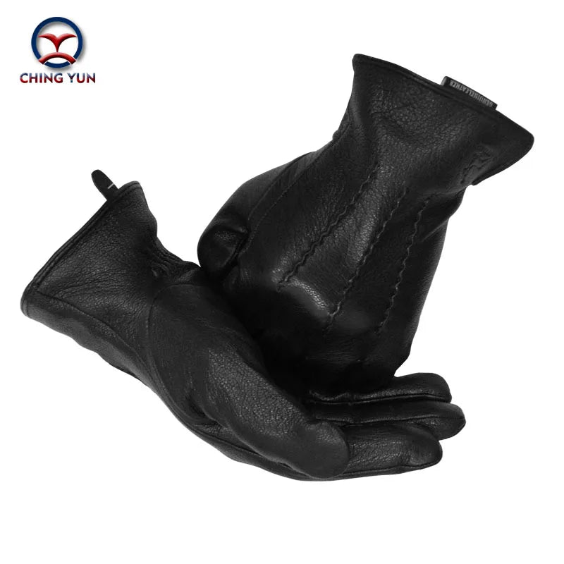 Winter Men Deer Skin Leather Gloves Male Warm Soft Black Sewing Design Men Mittens Imitate Rabbit Hair 70% Wool Lining-07