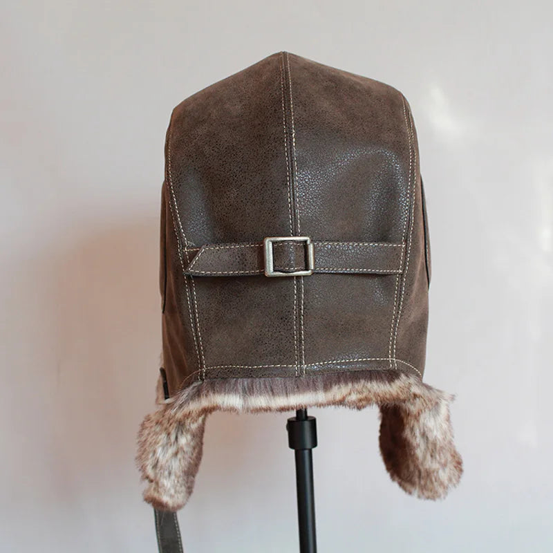 Winter Ushanka Hat Men Women's Pilot Aviator Trapper Hat Faux Fur  PU Leather Snow Cap With Ear Flaps