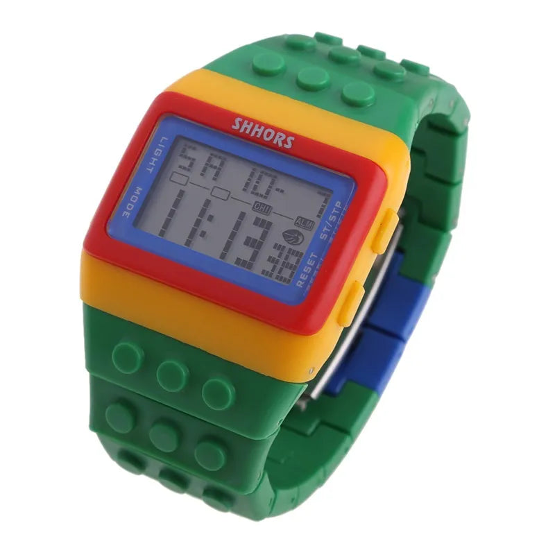 Relojes digitales LED modernos para niños, bloques de construcción coloridos, estilo unisex, deportivos, reloj de pulsera para hombre y mujer, regalo para niños