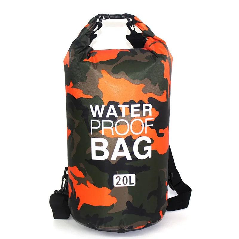 Mochila impermeable de camuflaje de PVC, bolsa portátil para deportes al aire libre, rafting, barranquismo, natación, bolsa seca tipo cubo de 2L 5L 10L 15L 20L 30L