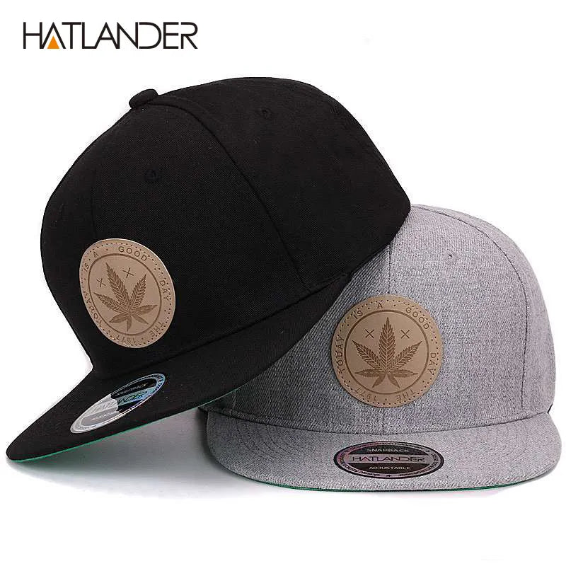 [HATLANDER]Maple Solid Cotton Snapback Caps Women's Flat Brim Hip Hop Cap Outdoor Baseball Cap Bone Gorras Mens Caps and Hats