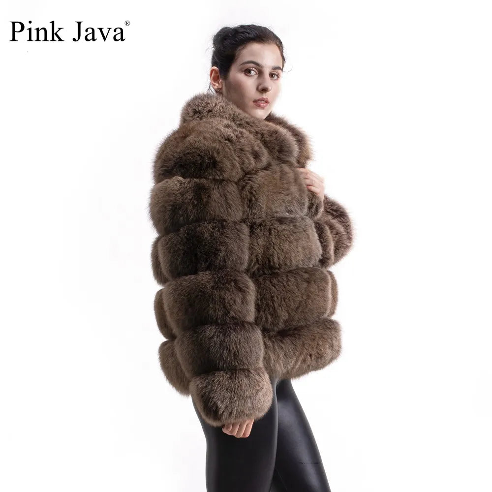 Pink Java QC8139 New Arrival Women Winter Thick Fur Coat Real Fox Fur Jacket High Quality Fox Coat Stand Collar Outfit Luxury