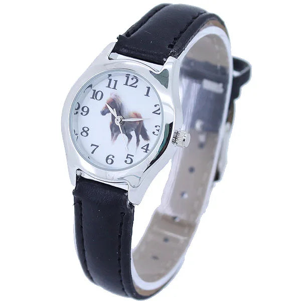 10 Colors Leather Cute Lovely Girl Ladies Women's Watch Children's Gifts Horse Quartz Student Kids Animal Wristwatch Boy Watches