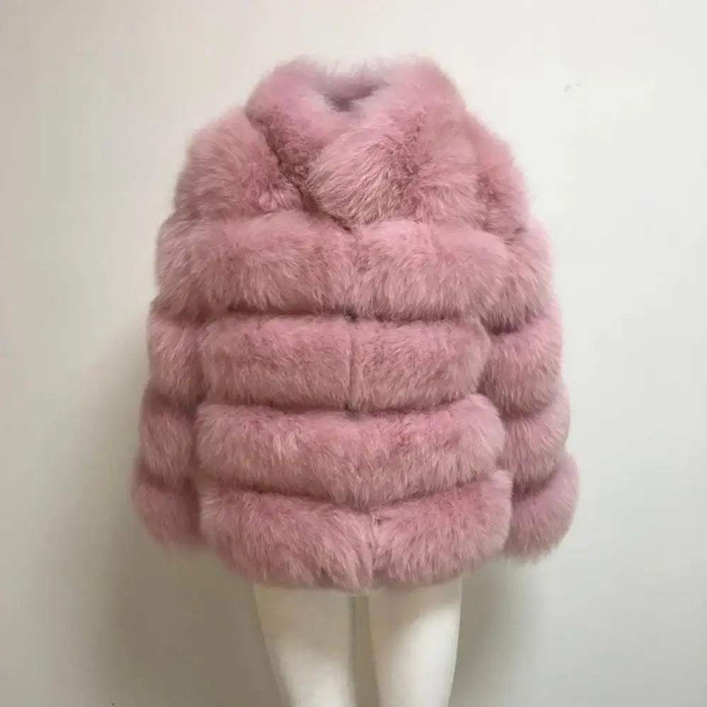 Pink Java QC8139 New Arrival Women Winter Thick Fur Coat Real Fox Fur Jacket High Quality Fox Coat Stand Collar Outfit Luxury