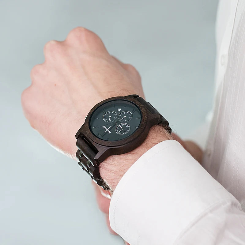 BOBO BIRD Luxury Watch Men Metal Wooden Chronograph Man's Quartz Wristwatch Male Auto Date Clock Armbanduhr Custom Logo