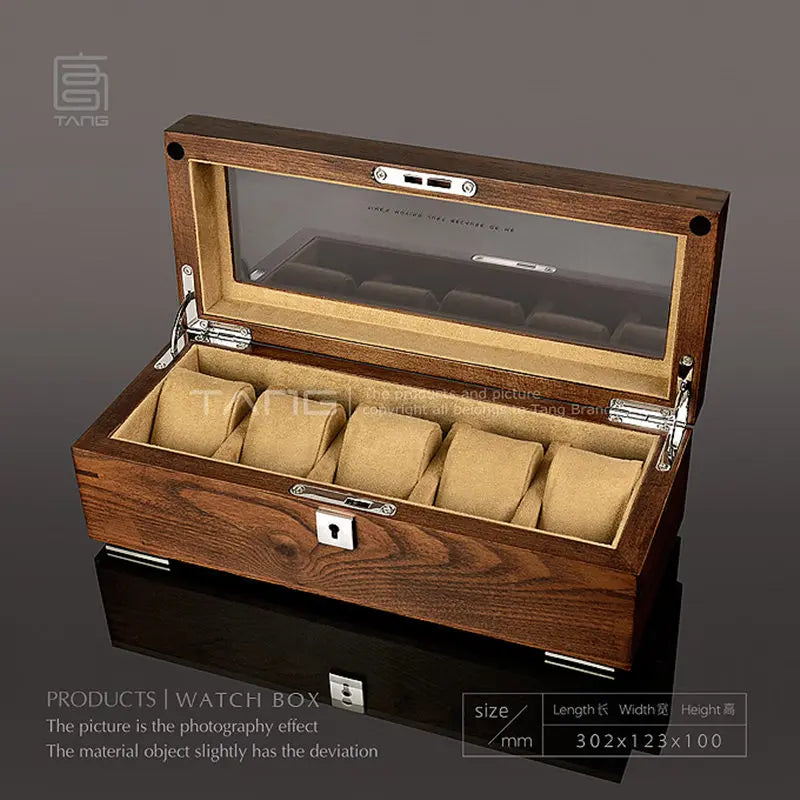 Caja organizadora de 5 espacios para relojes, de madera maciza, nueva caja de almacenamiento para relojes con cerradura, lujosa caja de regalo de madera, soporte para relojes de hombre