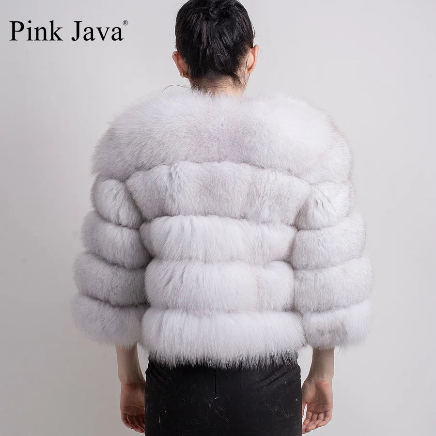 Pink Java QC1801 FREE SHIPPING Real Fox Fur Coat Women Winter Thick Fur Jacket Short Fur Coat Wholesale Genuine Fox Short Sleeve
