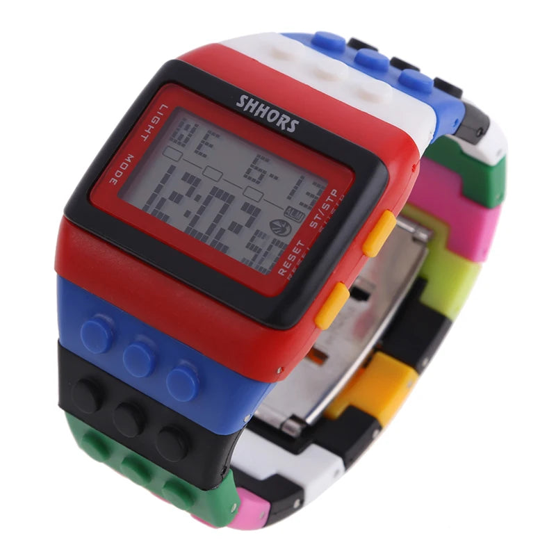Relojes digitales LED modernos para niños, bloques de construcción coloridos, estilo unisex, deportivos, reloj de pulsera para hombre y mujer, regalo para niños