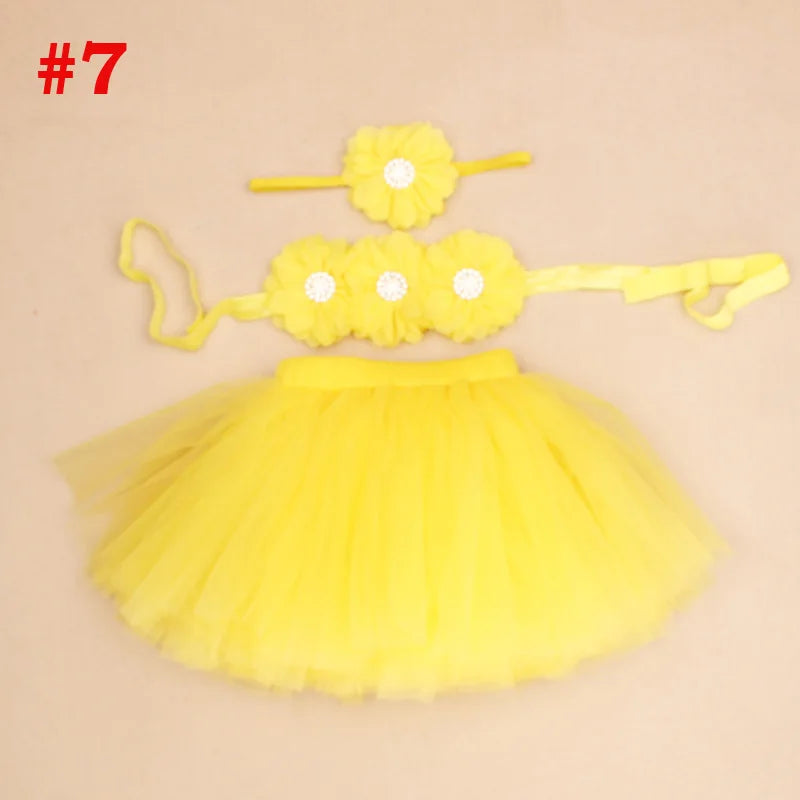 New Princess Baby Tutu Skirt With Matching Flower Headband and Bra Top Little Girl Tutus Photo Props Costume Outfit TS067