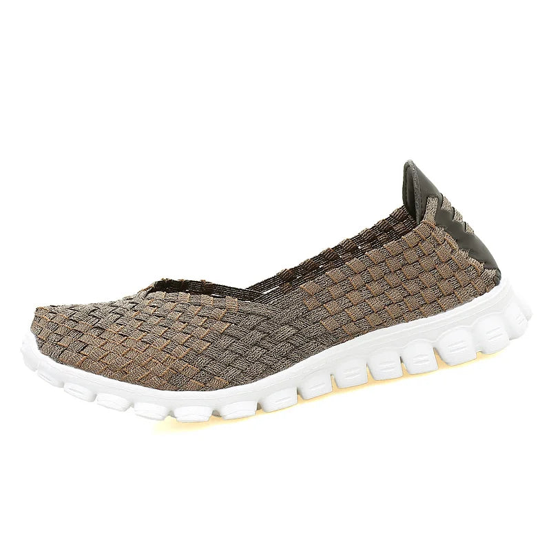 Women Shoes Summer Casual Flats Breathable Female Sneakers Woven Walking Shoes Slip on Ladies Loafers Handmade Shoes Size 35-40