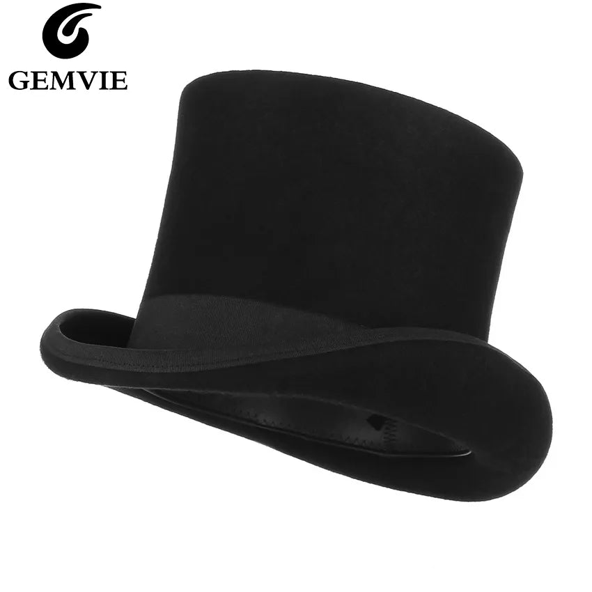 GEMVIE Haut-de-forme 17 cm en 100 % feutre de laine castor, chapeau haut de forme, melon, cylindre pour femmes et hommes, costume de Chapelier fou, chapeau de magicien