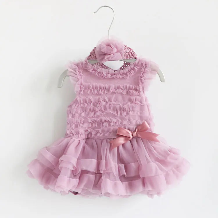 Newborn Baby Girl Dress Summer Girls Baptism Party Dress & Headband Short Sleeves Infant Dresses Girls Clothing