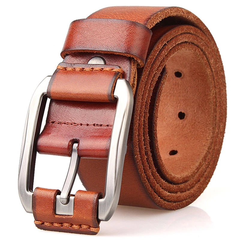 Designer Belt Men Luxury 100% Real Full Grain Thick Cowhide Genuine Leather Vintage 3.8cm Sport Masculine Big Size Soft Belt 150