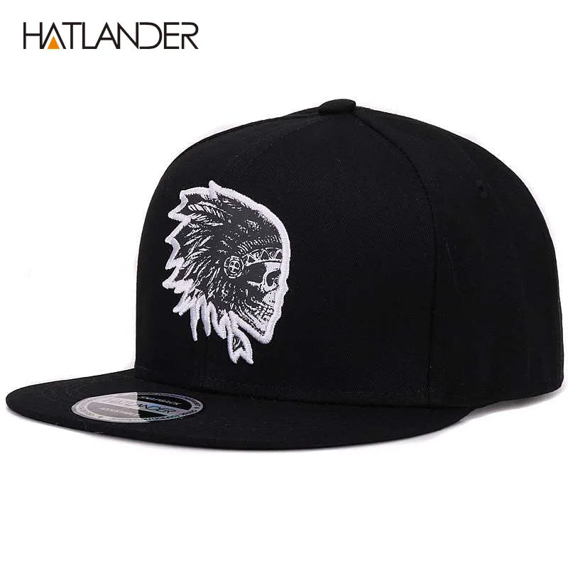 [HATLANDER]Embroidery Skull Baseball Caps Hats Hip Hop Snapbacks Flat Brim Bones Gorra Sports Snapback Caps for Men Women Unisex