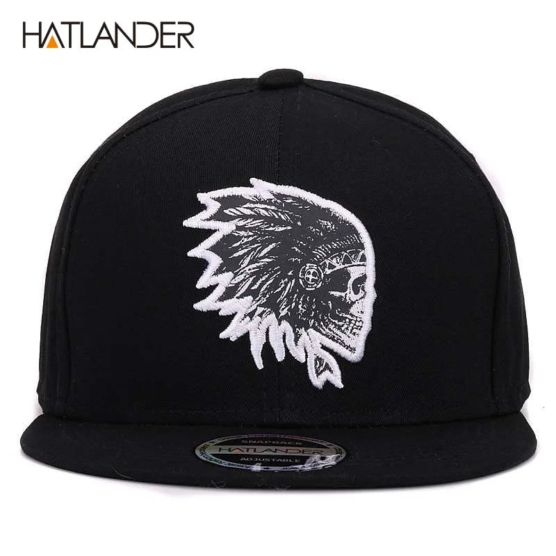 [HATLANDER]Embroidery Skull Baseball Caps Hats Hip Hop Snapbacks Flat Brim Bones Gorra Sports Snapback Caps for Men Women Unisex