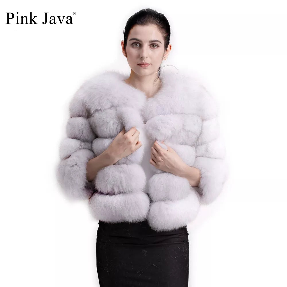 Pink Java QC1801 FREE SHIPPING Real Fox Fur Coat Women Winter Thick Fur Jacket Short Fur Coat Wholesale Genuine Fox Short Sleeve