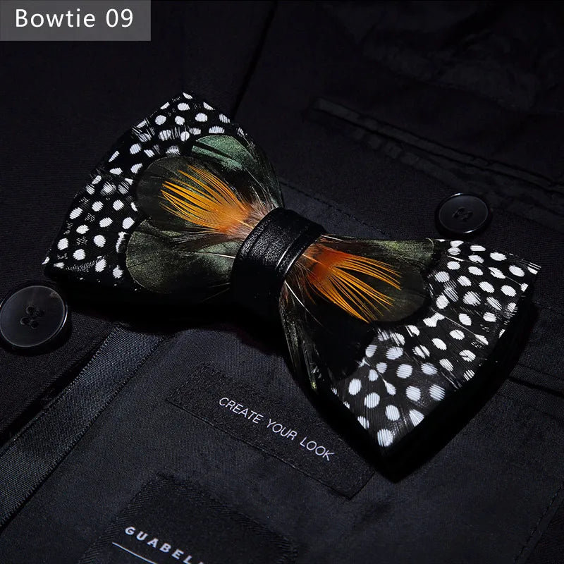 New Luxury Men Bow Tie Handmade Feather Bowtie Brooch Gift Box Set Party Wedding Man Accessories Father Day Gift