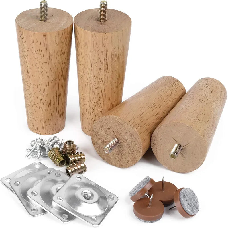 12CM Solid Wood Furniture Sofa Legs Set M8 Bolt Oak Tapered  Replacement Sofa Bench Chair Coffee Table Cabinet Leg Set of 4