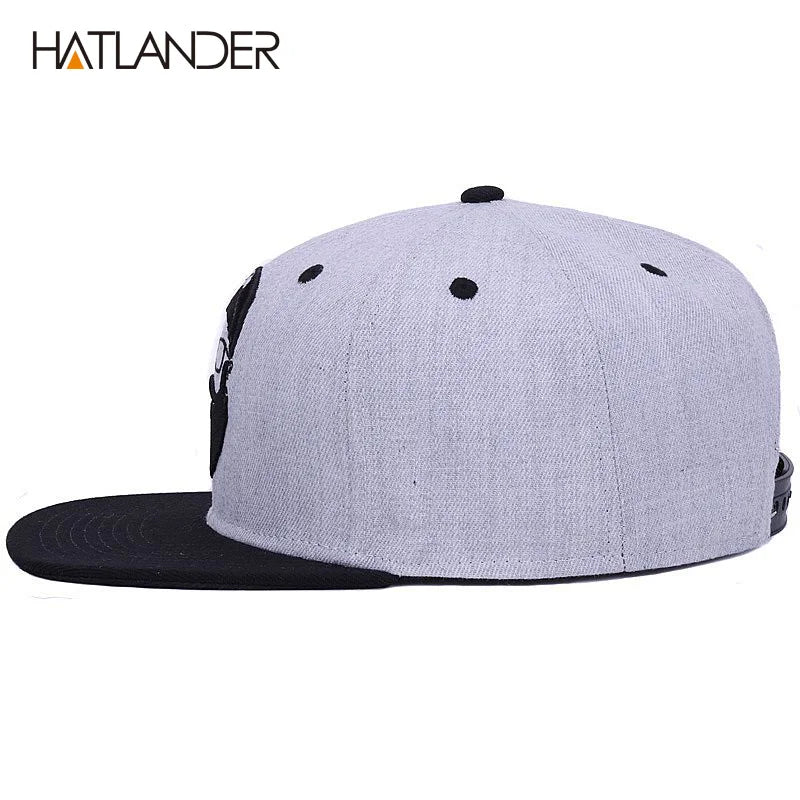 [HATLANDER]Original Grey Cool Hip Hop Cap Men Women Hats Vintage Embroidery Character Baseball Caps Gorras Planas Bone Snapback