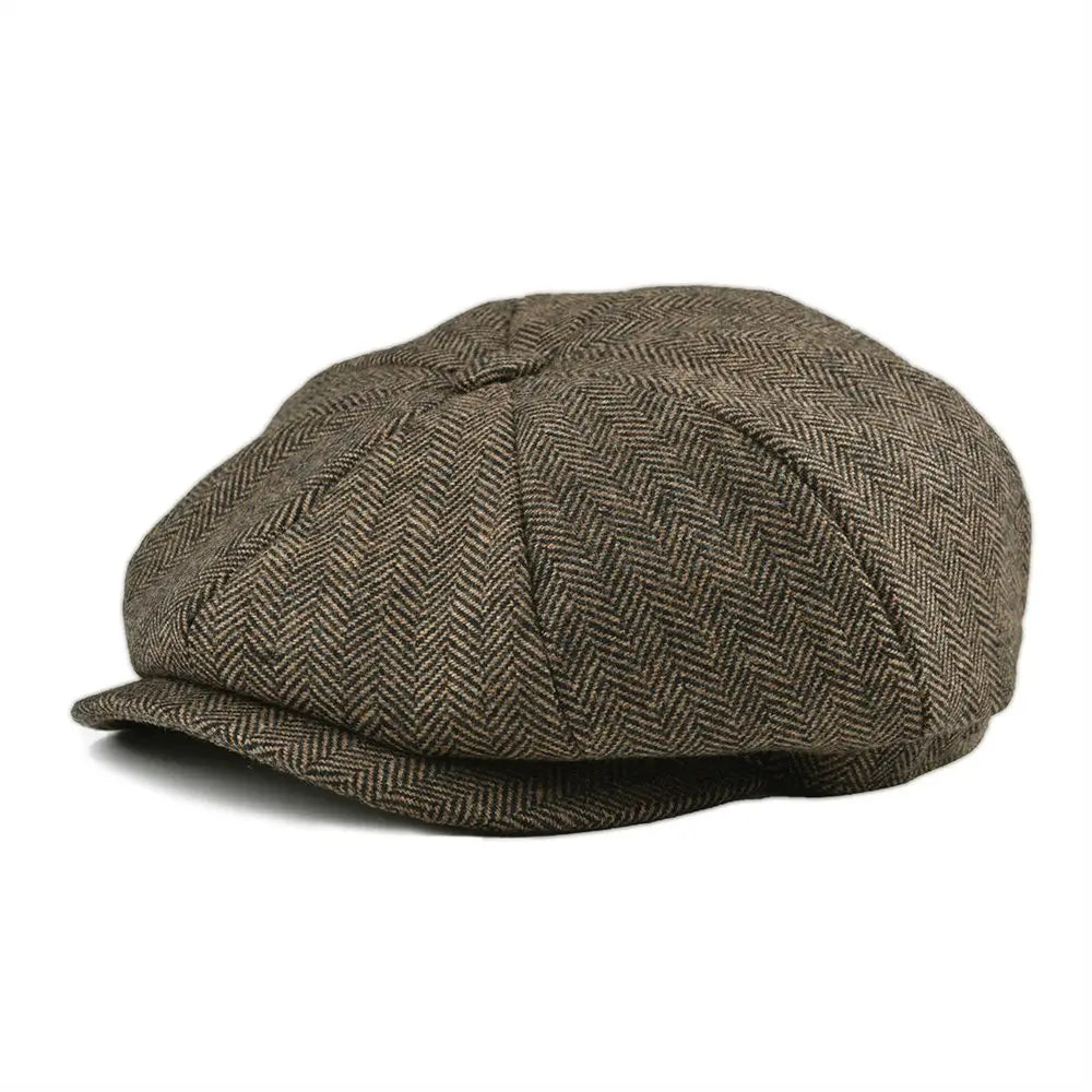 BOTVELA Wełniana czapka typu newsboy w jodełkę, męska i damska, klasyczna czapka w stylu retro z miękką podszewką, czapka kierowcy, czarna, brązowa, zielona 005
