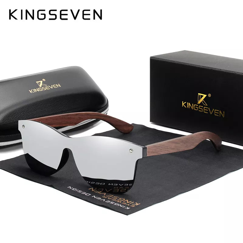 KINGSEVEN 2024 Luksusowe okulary przeciwsłoneczne z drewna orzechowego, polaryzacyjne, designerskie, bezoprawkowe, lustrzane, kwadratowe, damskie/męskie