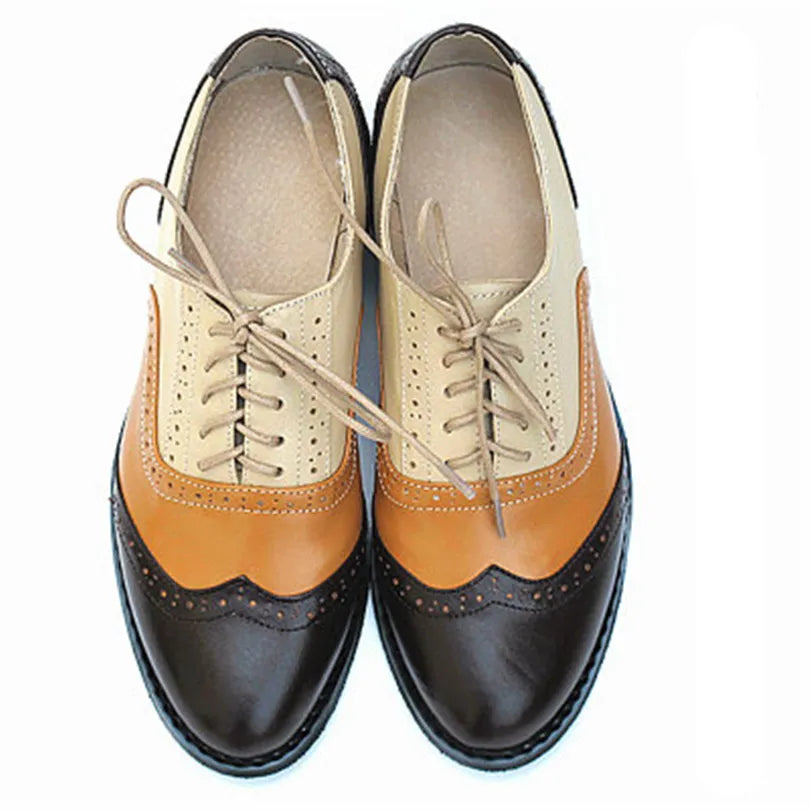 Women's Genuine Natural Leather Oxfords Brogues Elegant Designer Shoes Woman Luxury Comfortable Casual Footwear Loafers