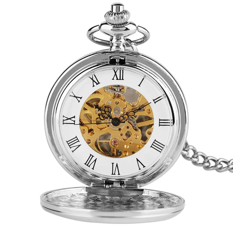 Simple Design Double Full Hunter Mechanical Pocket Watch for Women Men Steampunk Chain Watches Gift Clock Top Brand Luxury Reloj