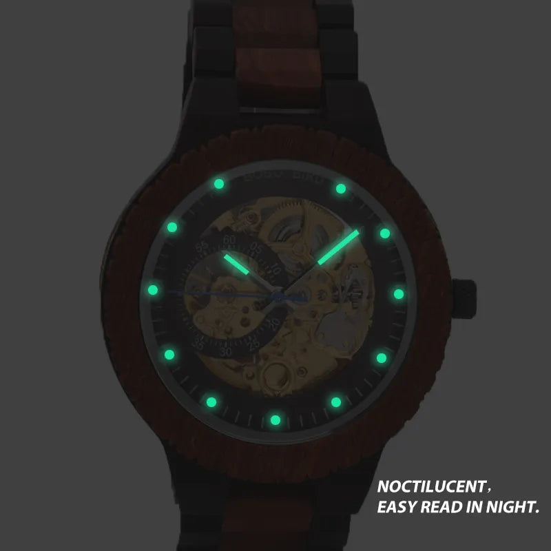 Reloj automático de madera para hombre BOBO BIRD, personalizado, regalo de aniversario para él, grabado gratis