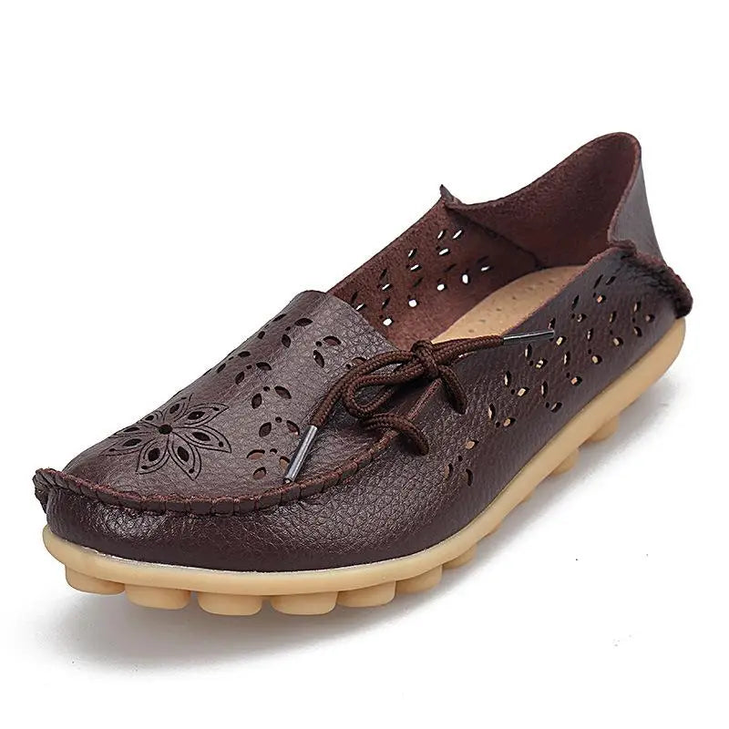 Women's Casual Shoes Genuine Leather Woman Loafers Slip-On Female Flats Moccasins Ladies Driving Shoe Cut-Outs Mother Footwear