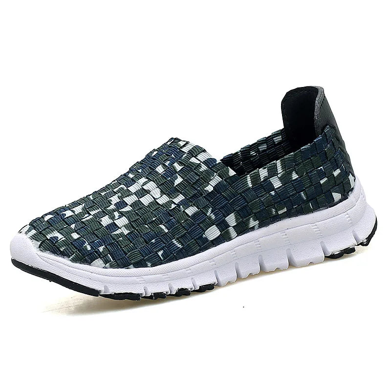 Women Flats Summer Casual Shoes Breathable Sneakers Female Woven Walking Shoes Slip on Ladies Loafers Handmade Big Size 35-44