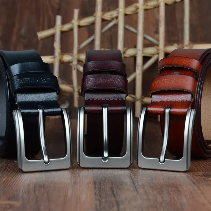 COWATHER Cowhide Genuine Leather Belts for Men Brand Strap Male Pin Buckle Vintage Jeans Belt 100-150 Cm Long Waist 30-52 XF001