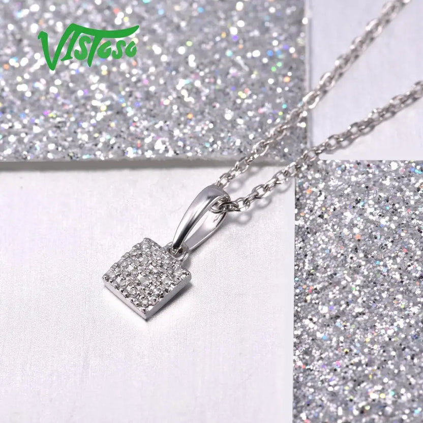 VISTOSO Gold Pendants for Women Authentic 14K & 9K Rose White Gold Sparkling Diamond Simple Square Pendant Wedding Fine Jewelryk