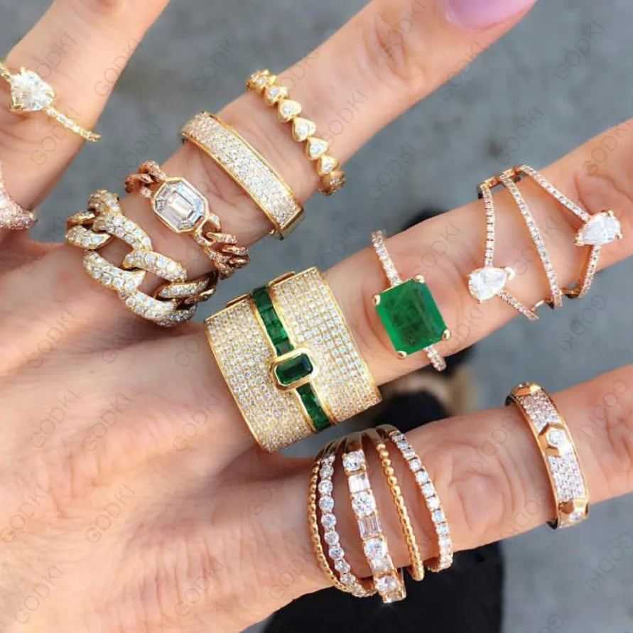 GODKI Monaco Design Luxury Statement Stackable Ring for Women Wedding Cubic Zircon Engagement Dubai Punk Bridal Top Finger Rings