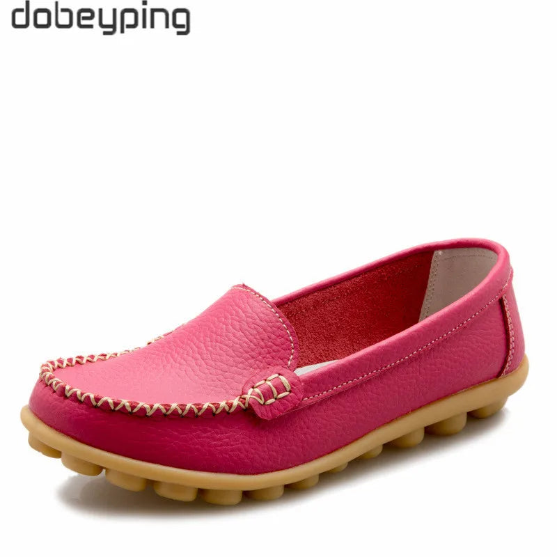 Dobeyping New Spring Autumn Shoes Woman Genuine Leather Women Flats Slip on Women Loafers Moccasins Female Shoe Plus Size 35-44