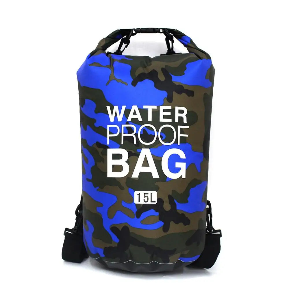 Mochila impermeable de camuflaje de PVC, bolsa portátil para deportes al aire libre, rafting, barranquismo, natación, bolsa seca tipo cubo de 2L 5L 10L 15L 20L 30L