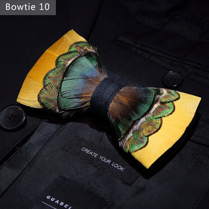 New Luxury Men Bow Tie Handmade Feather Bowtie Brooch Gift Box Set Party Wedding Man Accessories Father Day Gift