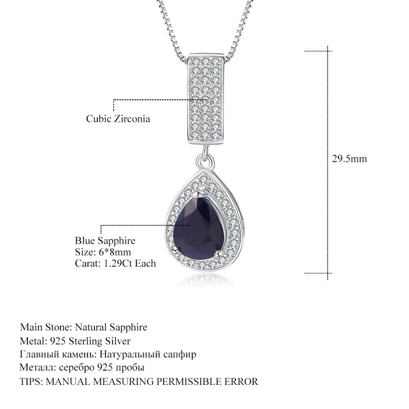 GEM'S BALLET 925 Sterling Silver Jewelry 1.29Ct Natural Blue Sapphire Gemstone Elegant Pendant Necklace for Women Fine Jewelry