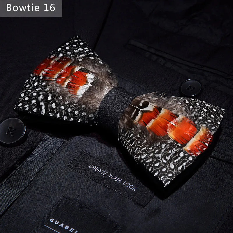 Nuevo set de regalo de pajarita de plumas hecha a mano para hombre, con broche, accesorios de fiesta y boda, regalo para el Día del Padre