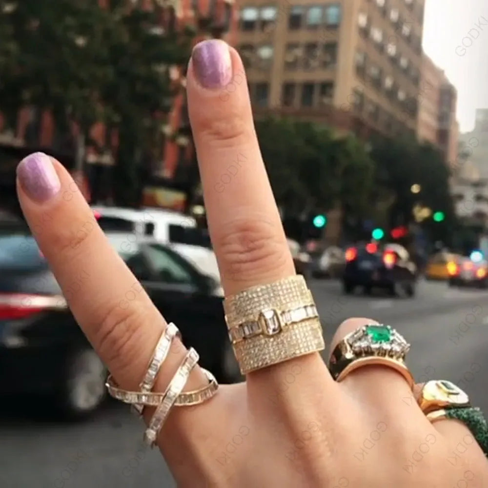 GODKI Monaco Design Luxury Statement Stackable Ring for Women Wedding Cubic Zircon Engagement Dubai Punk Bridal Top Finger Rings