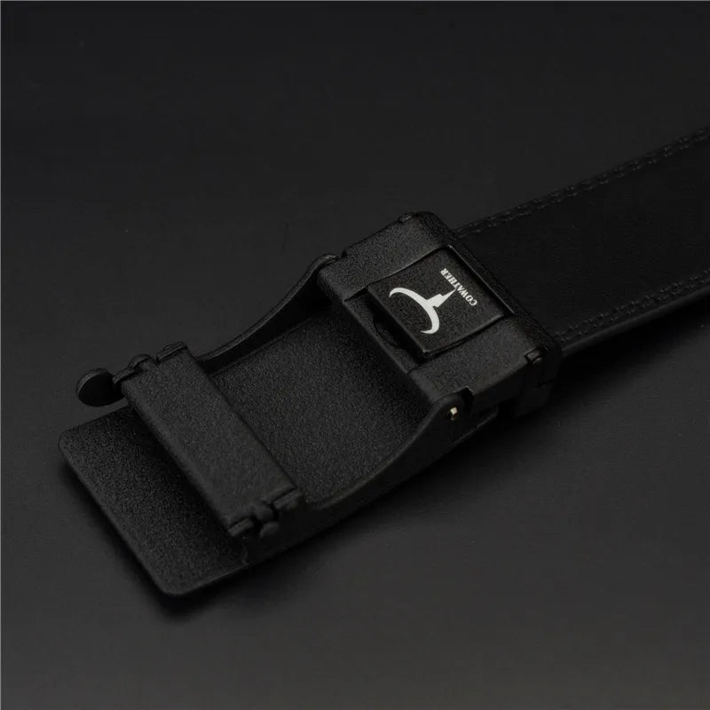 COWATHER Men's Belt Automatic Ratchet Buckle With Cow Genuine Leather Belts for Men Luxury Brand Male Strap 110-130cm Length