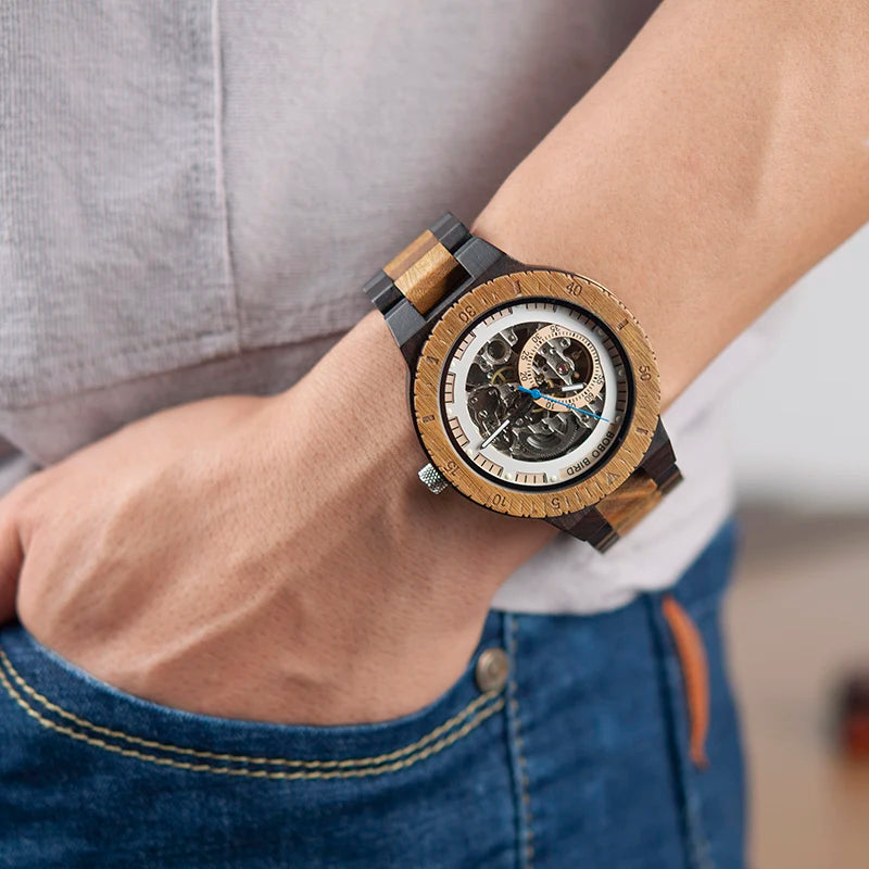 Reloj automático de madera para hombre BOBO BIRD, personalizado, regalo de aniversario para él, grabado gratis