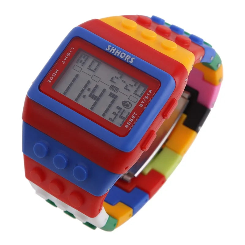 Relojes digitales LED modernos para niños, bloques de construcción coloridos, estilo unisex, deportivos, reloj de pulsera para hombre y mujer, regalo para niños